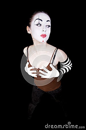 Woman mime in white gloves Stock Photo