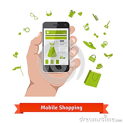 Woman mobile online shopping Vector Illustration