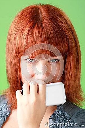 Woman with mobile phone close up Stock Photo