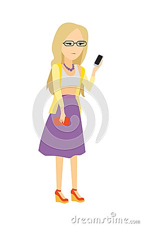 Woman with Mobile Phone Flat Vector Illustration Vector Illustration