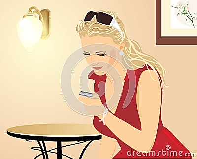 Woman with a mobile telephone in an antechamber Vector Illustration