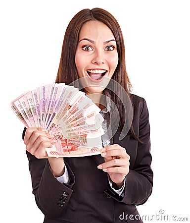 Woman with money. Russian rouble. Stock Photo