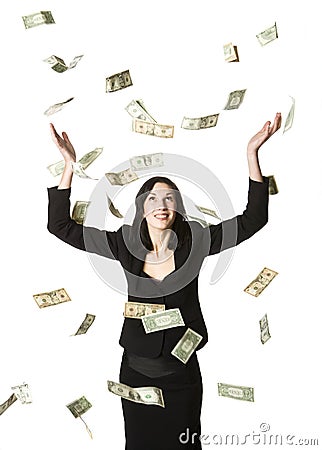 Woman in moneyrain Stock Photo