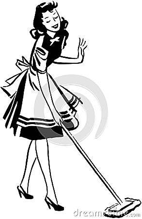 Woman Mopping Floor Vector Illustration