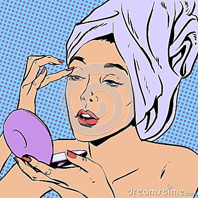 Woman morning after a shower do makeup style art Vector Illustration