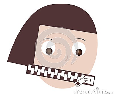 Woman mouth shut up zipper closed. Concept of restricted expression, silence, anonymity Vector Illustration