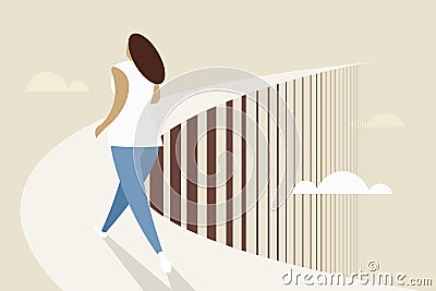 A woman walking on an elevated bridge that goes up endlessly Vector Illustration