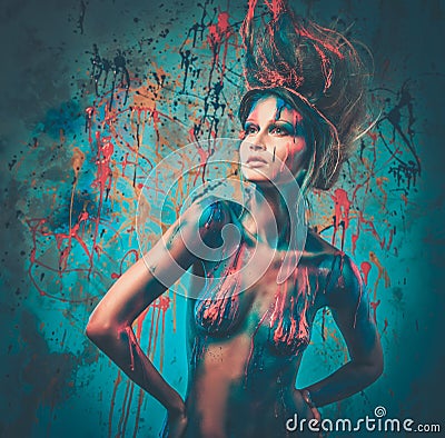 Woman muse with creative body art Stock Photo