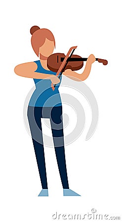 Woman musician. Classic female violinist character in with violin plays melody, acoustic music show, symphony concert in Vector Illustration