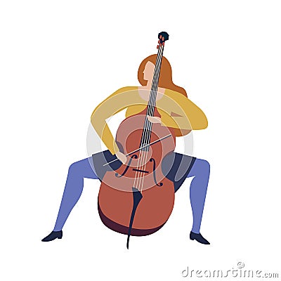 Woman musician playing violoncello cartoon funny illustration in vector Vector Illustration