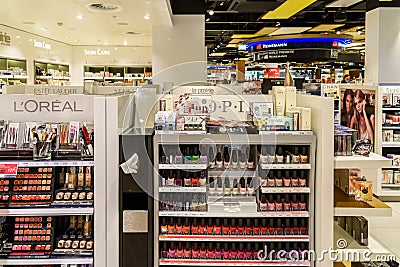 Woman Nail Polish Products For Sale In Cosmetics Shop Editorial Stock Photo
