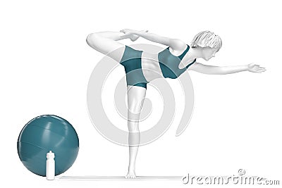 Woman in Natarajasana or Lord of the dance pose during Yoga practice. 3D illustration Cartoon Illustration