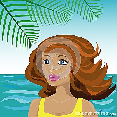 Woman near sea Vector Illustration