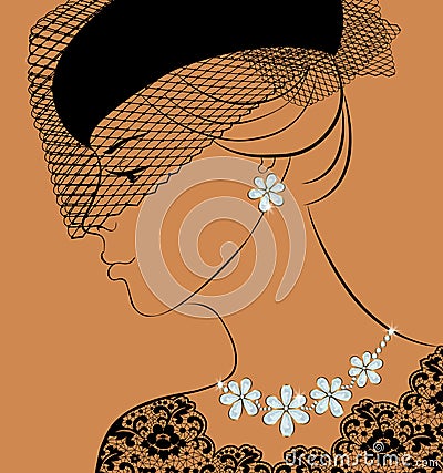 Woman with necklace and earrings Vector Illustration