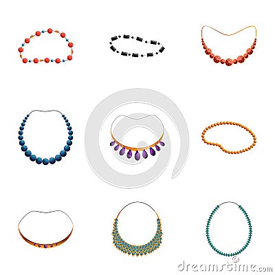 Woman necklace icon set, cartoon style Vector Illustration