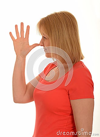 Woman nose snub gesture Stock Photo