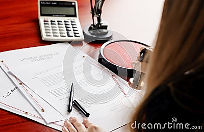 Woman notary public notarize document Stock Photo