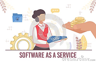 Woman Offer Commercial Secure Software as Service Vector Illustration