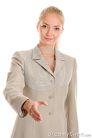 Woman offering hand for handshake Stock Photo
