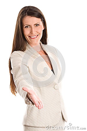 Woman offering hand to handshake Stock Photo