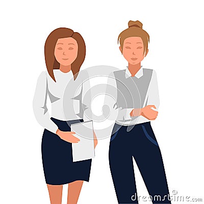 Woman in office style work together. employee girl and boss,subordinate, profession avatar vector Vector Illustration