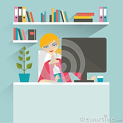 Woman office workplace. Secretary. Vector Illustration