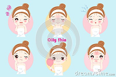 Woman with oily skin Vector Illustration