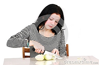 Woman with onion Stock Photo