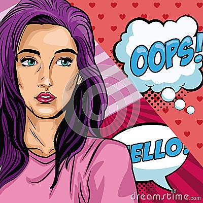 Woman with oops bubble pop art Vector Illustration