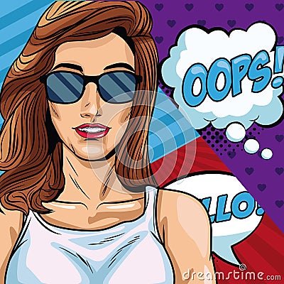 Woman with oops bubble pop art Vector Illustration