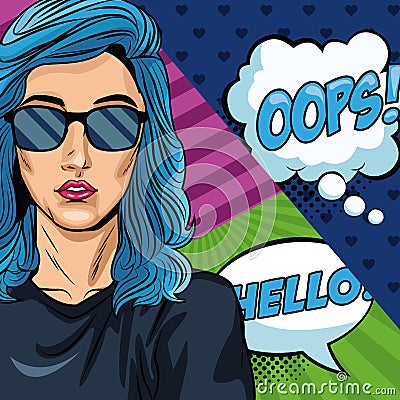 Woman with oops bubble pop art Vector Illustration