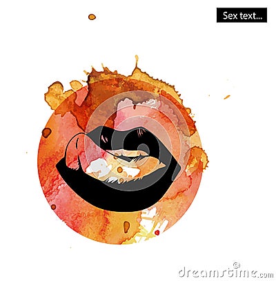 Woman open mouth with red lips and licking tongue Vector Illustration