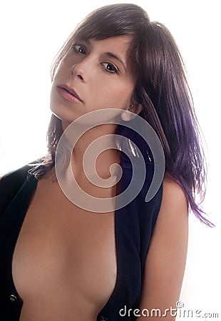 Woman in Open Vest Stock Photo