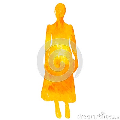 woman orange watercolor silhouette Vector Illustration