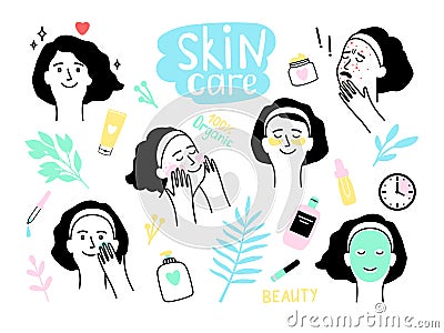 Woman organic skin care Vector Illustration