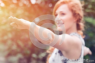 Woman during outdoor aerobic classes Stock Photo