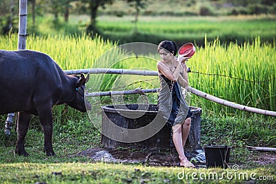 Woman Outdoor bathing Stock Photo