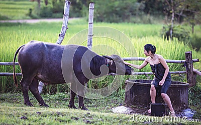 Woman Outdoor bathing Stock Photo