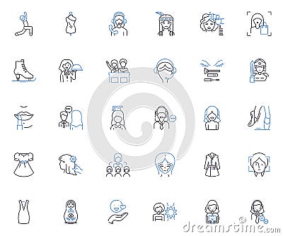 Woman line icons collection. Empowered, Beautiful, Confident, Intelligent, Compassionate, Resilient, Inspiring vector Vector Illustration