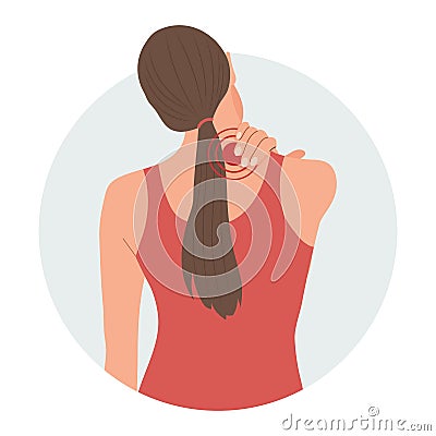 Woman with pain in the cervical and lumbar vertebrae. Back pain, muscle pain, osteoarthritis, rheumatoid arthritis. Vector Illustration