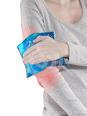 Woman with pain in elbow Stock Photo
