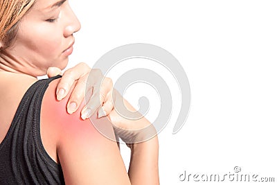 Woman pain right shoulder with inflammation Stock Photo