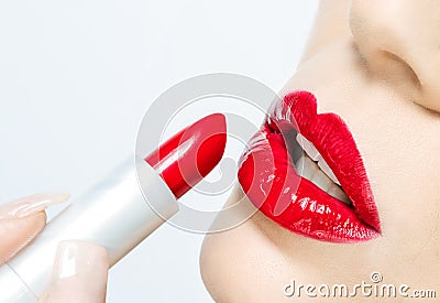 Woman painted red lips Stock Photo