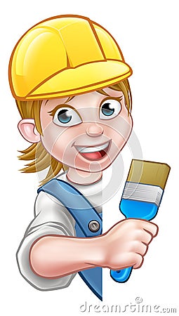 Cartoon Painter and Decorator Woman Vector Illustration