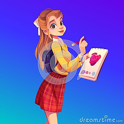 Young woman painter with notebook and pencil Vector Illustration