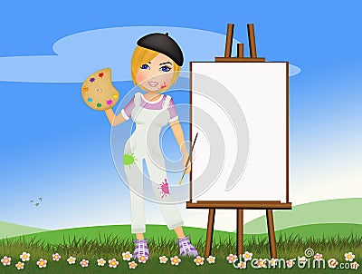 Woman paints the canvas Stock Photo