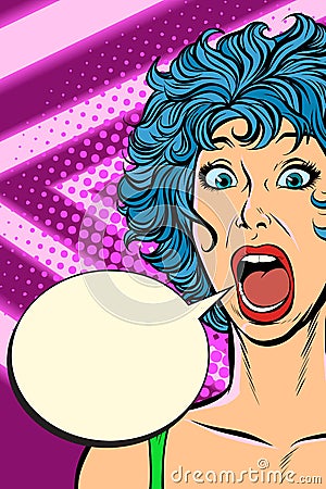 Woman panic, fear, surprise gesture. Girls 80s Vector Illustration