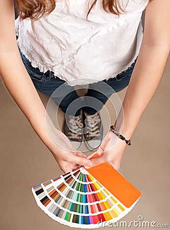 Woman with pantone palette Stock Photo