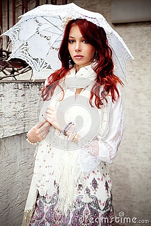 woman with parasol Stock Photo