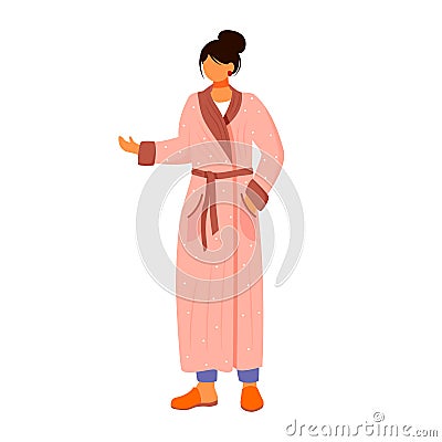 Woman in pastel bathrobe flat color vector illustration Vector Illustration